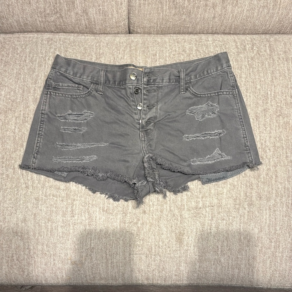 Distressed Grey High Waist Jean Shorts